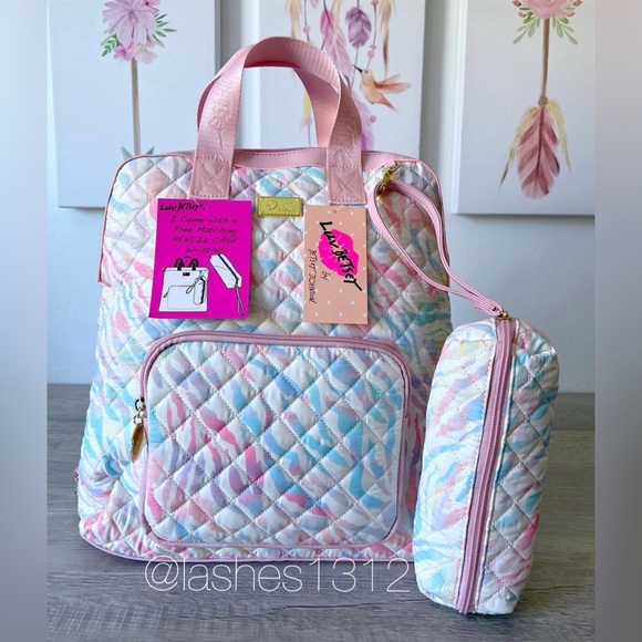 Betsey Johnson Handbags - BETSEY JOHNSON Bag LBWILLA Backpack with Pencil Case - White Rainbow Zebra Print